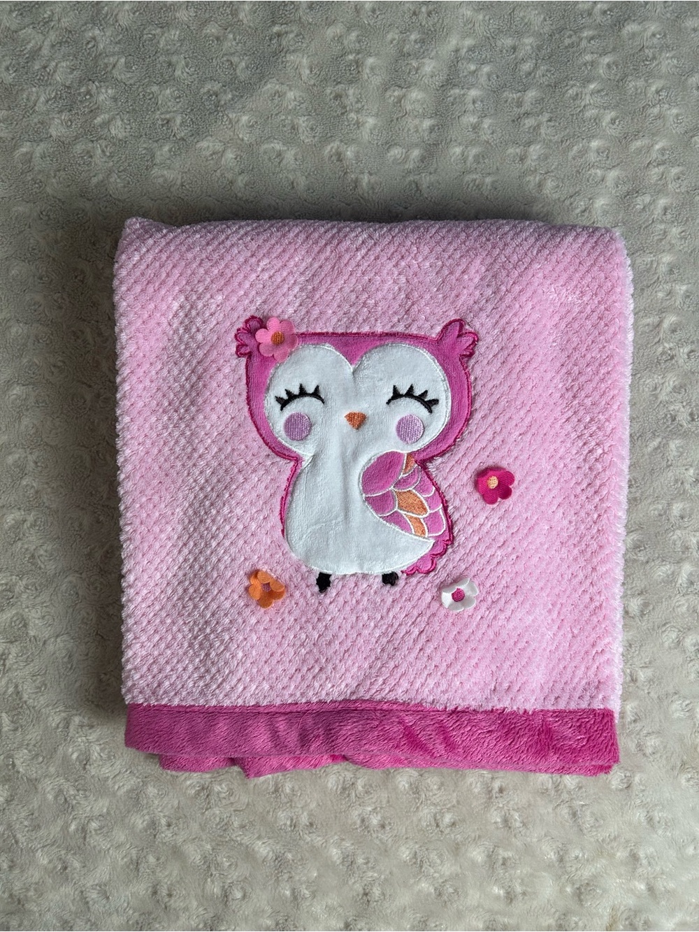 Carter's Two Tone Pink Owl Baby Blanket White Orange Flowers Textured Lovey 2014